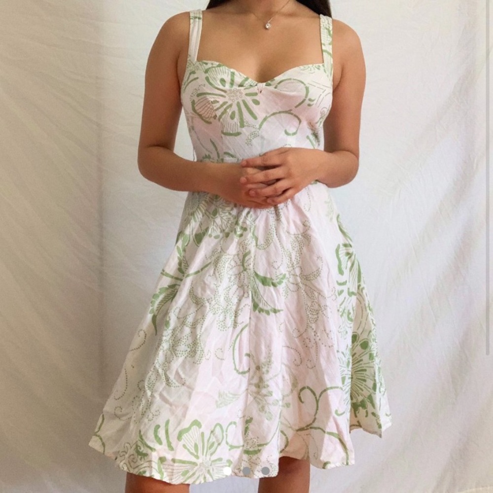 Vintage Guess White Dress w/ Green Floral Designs